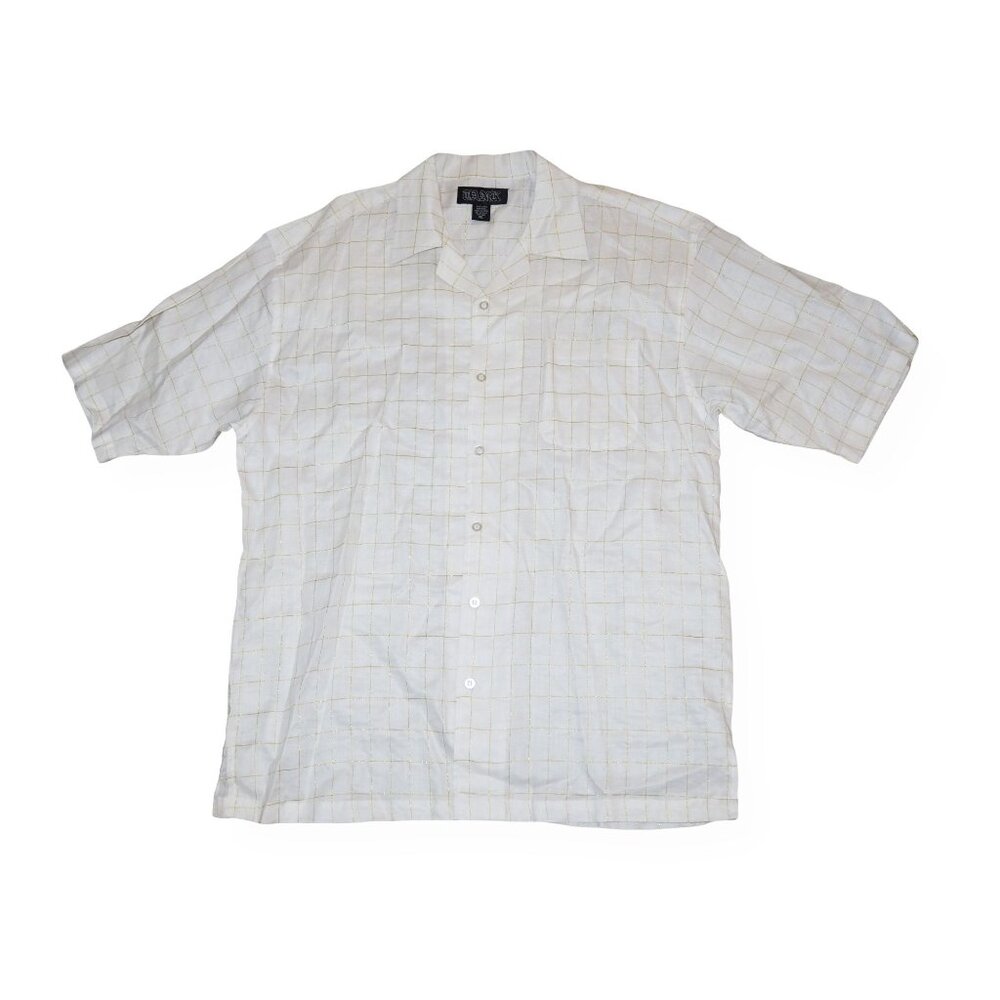 TANK Streetwear Vintage 100% Linen Window Pane Button Up Men's 2XL White‎ / Gold